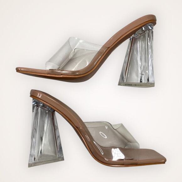 PrettyLittleThing Women’s 6 Tan Clear Block Sandal Heel - Picture 2 of 9
